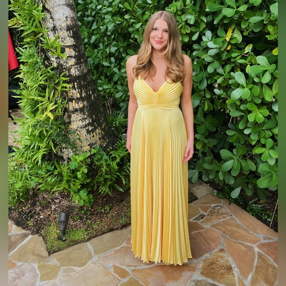 A.L.C. | Dresses | Alc Aries Yellow Pleated Gown Formal | Poshmark